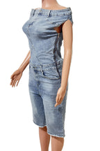 Strapless Off-Shoulder Slim Denim Jumpsuit Lavish Daily