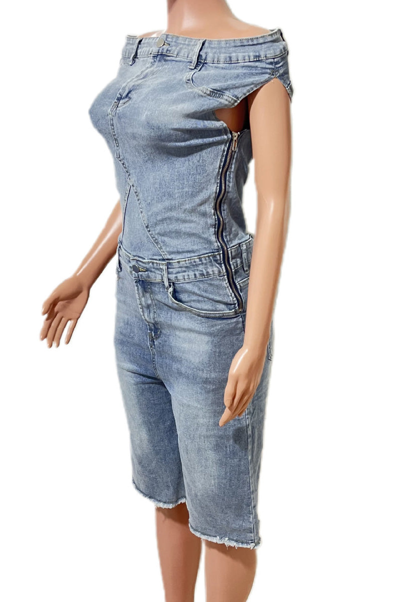 Strapless Off-Shoulder Slim Denim Jumpsuit Lavish Daily