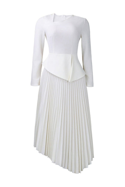 Asymmetric Hem Pleated Midi Dress Lavish Daily