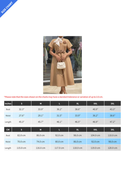 3D Rosette Belted A-Line Midi Dress Lavish Daily