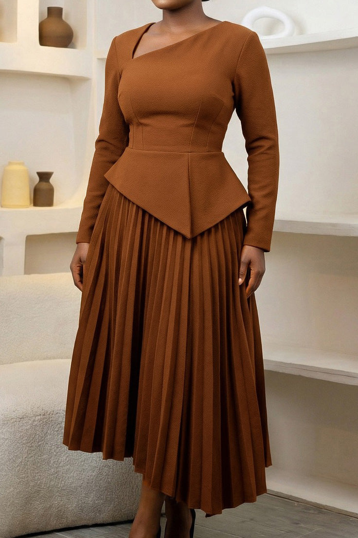 Asymmetric Hem Pleated Midi Dress Lavish Daily