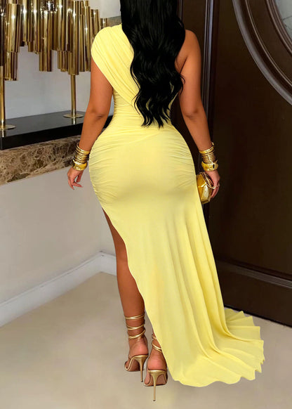 Ruched High Neck Asymmetrical Train Mini Dress Lavish Daily