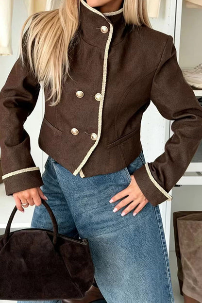 Contrast-Trim Cropped Military Jacket Lavish Daily