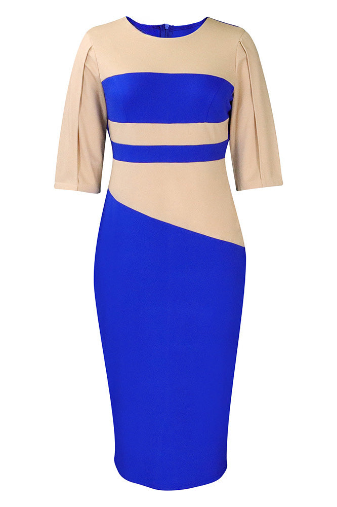 Plus Size 3/4 Sleeve Color Block Bodycon Dress Lavish Daily