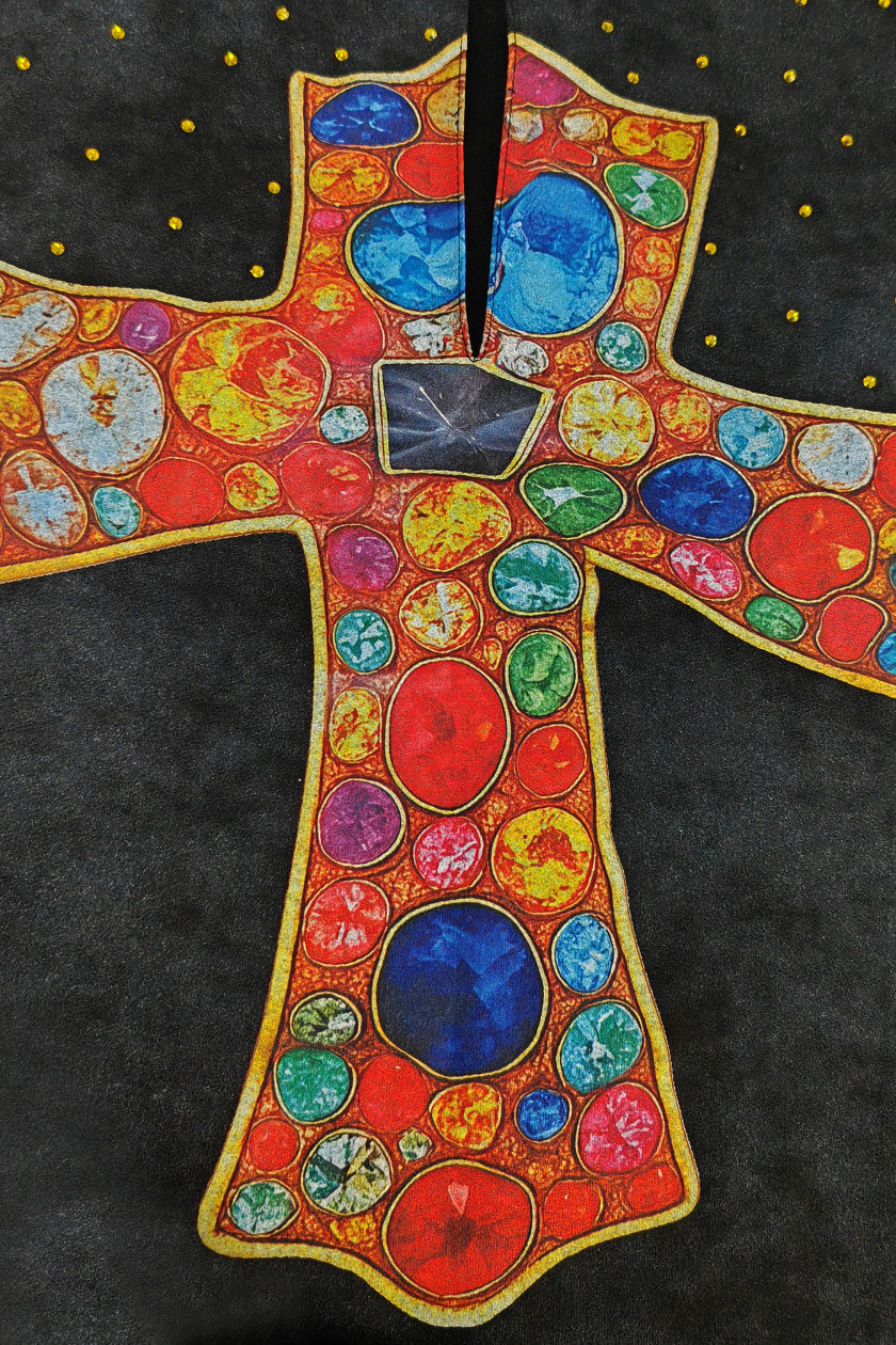 Jeweled Cross Split-Neck Graphic Tee Lavish Daily