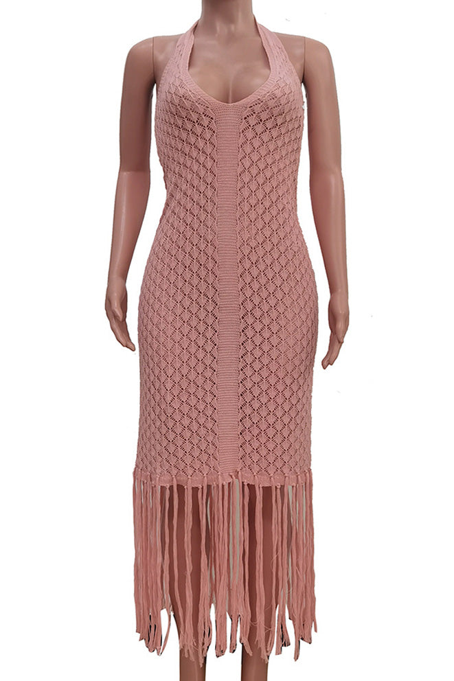 Backless Knit Fringe Beach Dress Lavish Daily