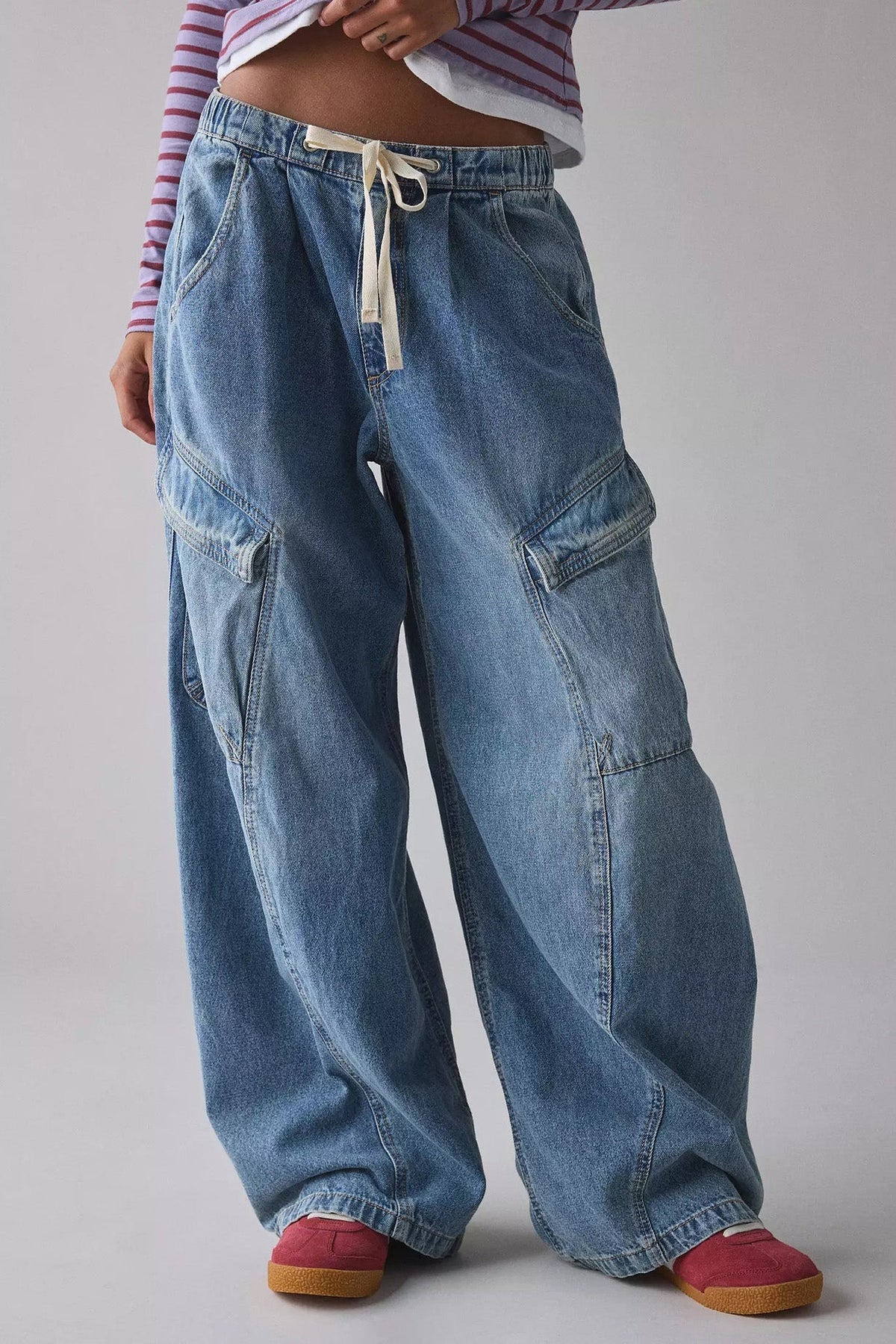 Drawstring Waist Baggy Cargo Jeans Lavish Daily
