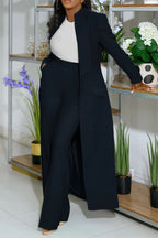 Solid Color Notch Lapel Long Suit Two-Piece Set Lavish Daily