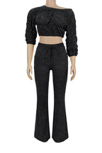 Ruched Off-the-Shoulder Crop Top & Flare Set Lavish Daily