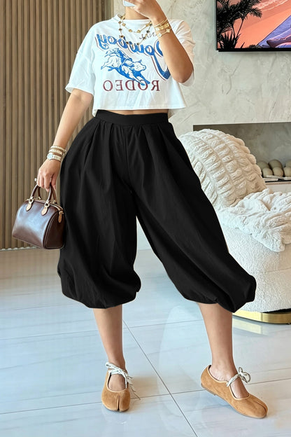 High Waist Pleated Balloon Capri Pants Lavish Daily