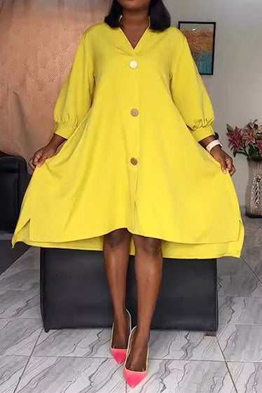 High-Low Lantern Sleeve Asymmetric Midi Dress Lavish Daily