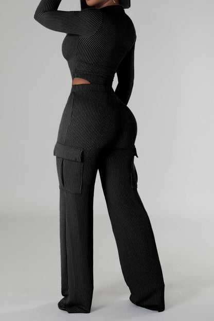 Zip-Front Bodysuit & Cargo Pants Set Lavish Daily