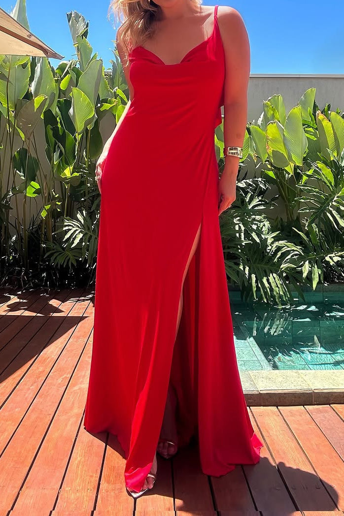 Cowl Neck Slit Maxi Dress Lavish Daily