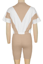 Color-Block Zip Crop Top & Biker Short Set Lavish Daily