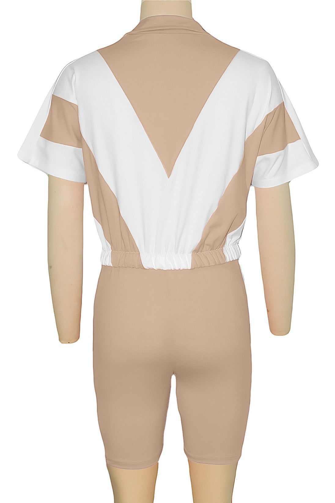 Color-Block Zip Crop Top & Biker Short Set Lavish Daily