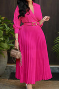 Long Sleeve High-Waist Pleated Midi Dress Lavish Daily