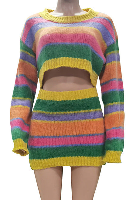 Stripe Knit Skirt Set Lavish Daily