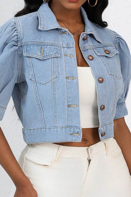 Cropped Denim Puff Sleeve Jacket Lavish Daily