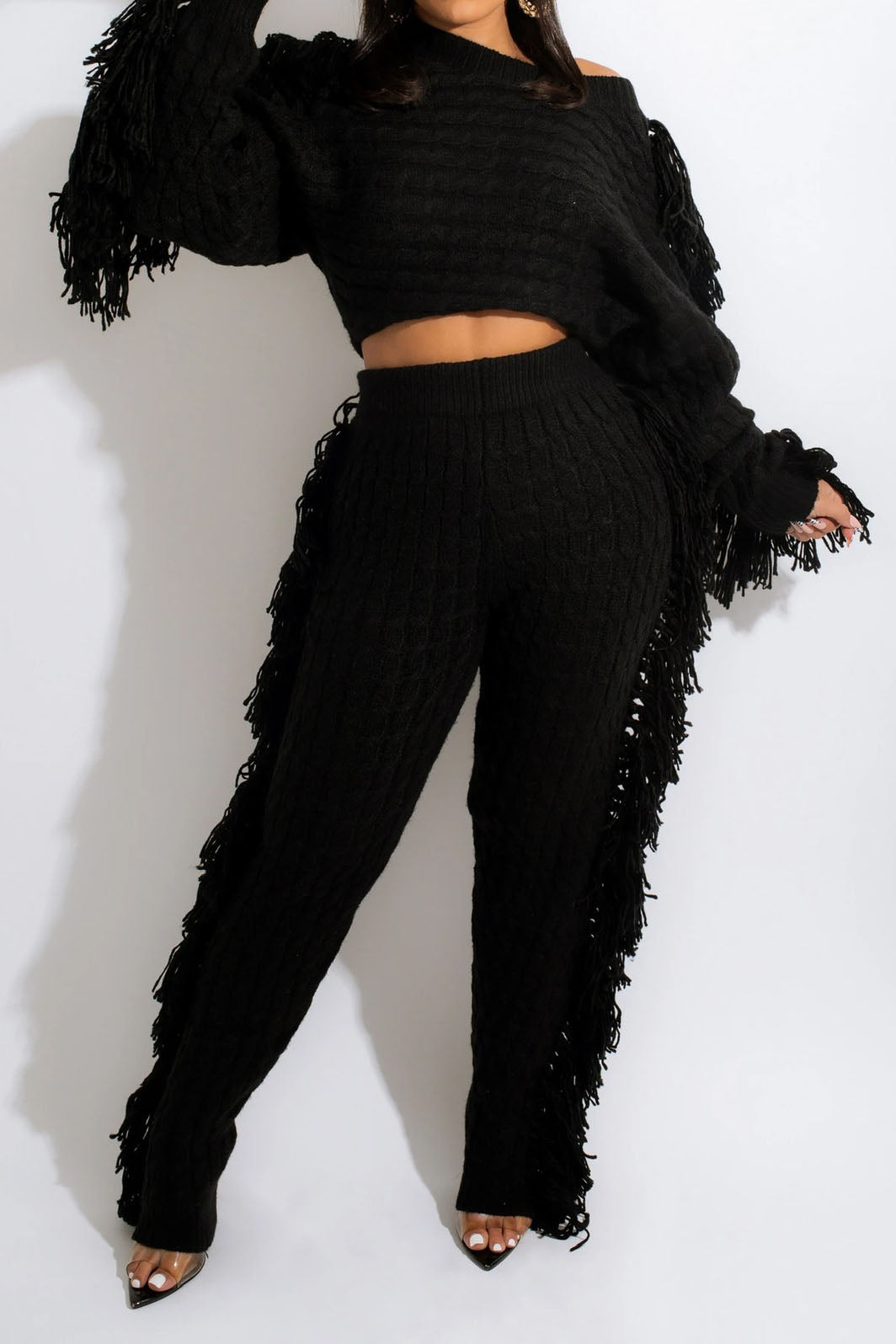 Knit Fringe Pants Set Lavish Daily