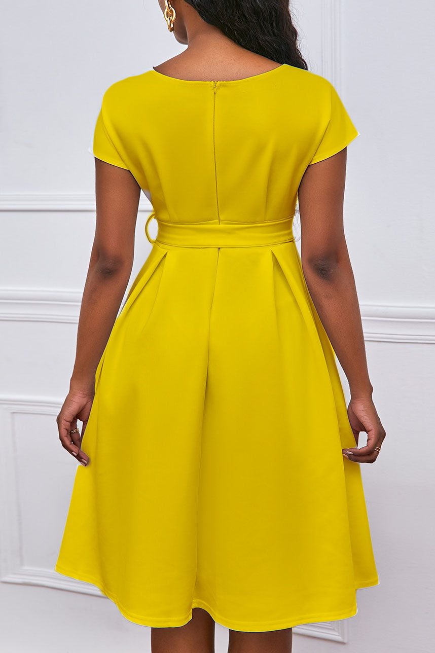 Solid Color Belted Bow Tie Waist Dress Lavish Daily