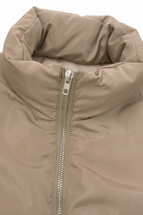 Solid Zip-Up Fitted Cotton Puffer Jacket Lavish Daily