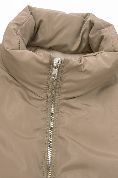Solid Zip-Up Fitted Cotton Puffer Jacket Lavish Daily