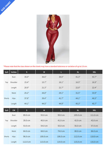 Faux Leather Zip Jacket & Flare Pants Set Lavish Daily