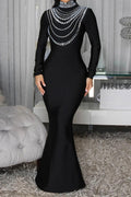 Long Sleeve Diamond Fishtail Bandage Maxi Dress LavishDaily