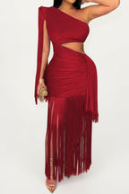 One Shoulder Fringe Dress Lavish Daily