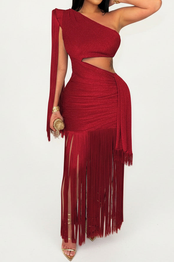One Shoulder Fringe Dress Lavish Daily