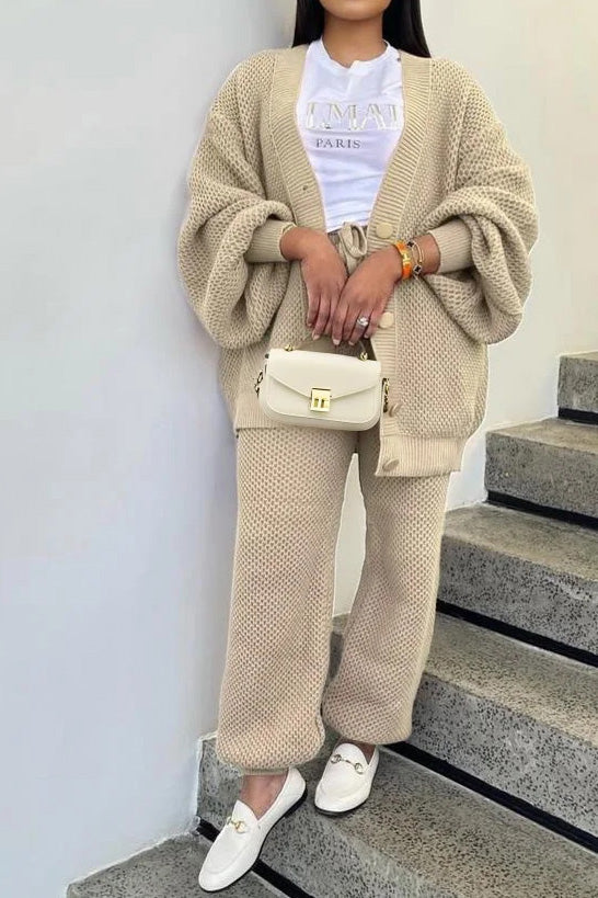 Knit Button-Front Cardigan & Pants Set Lavish Daily