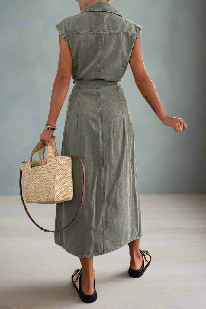 Sleeveless Denim Shirt Dress Lavish Daily