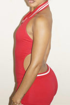 Sleeveless Solid Backless Halter Romper Lavish Daily