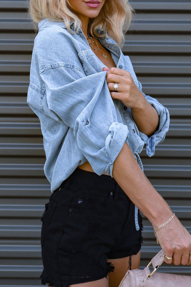 Long Sleeve Button Down Blouses Denim Shirt Lavish Daily