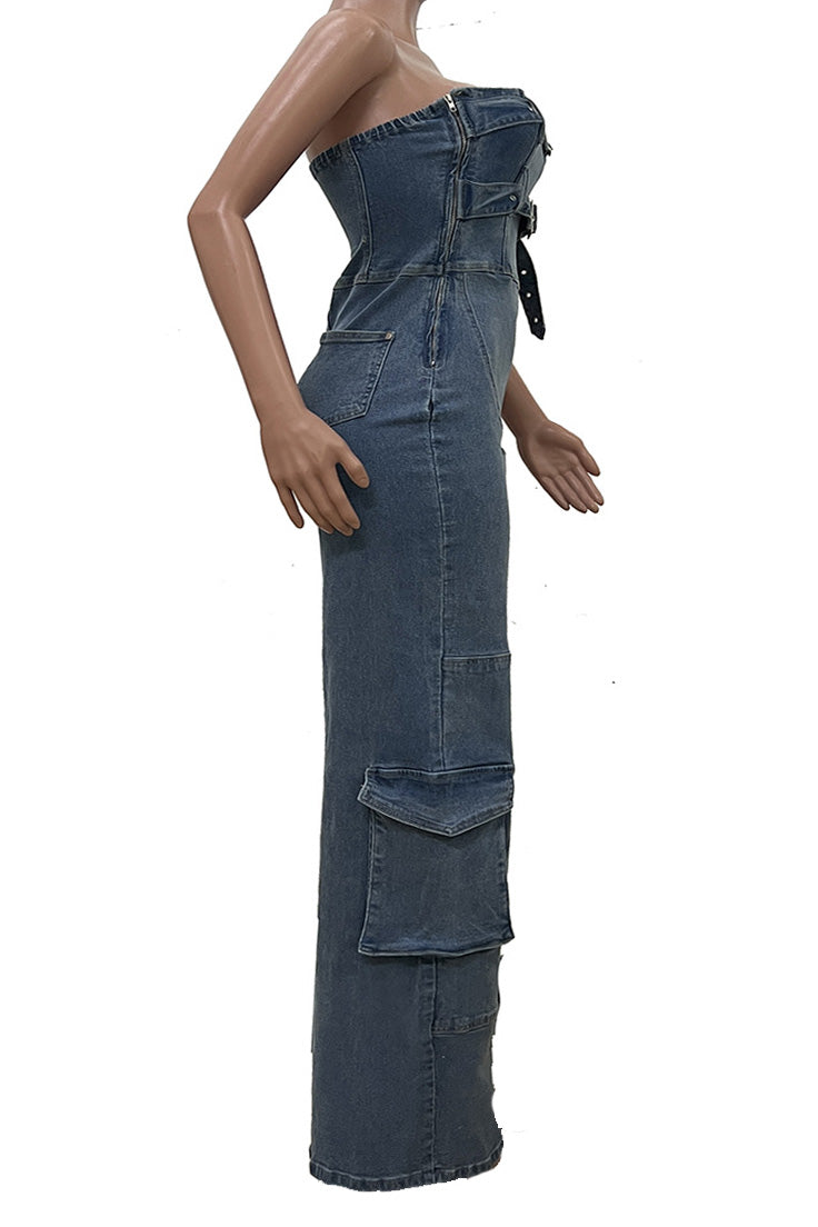 Hip Hop High Waist Denim Jumpsuit Lavish Daily