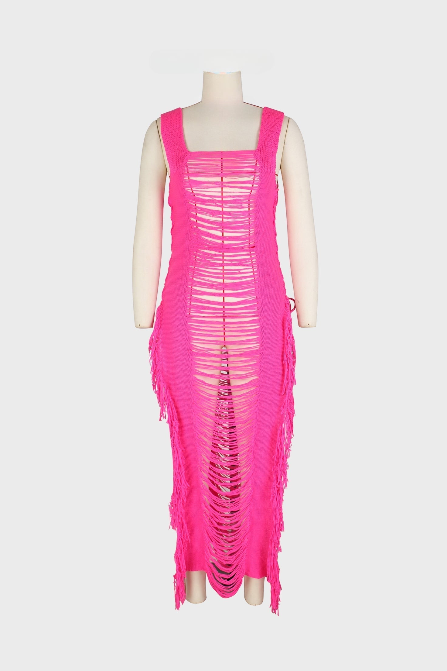 Fringe Ripped Sleeveless Beach Sweater Dress Lavish Daily