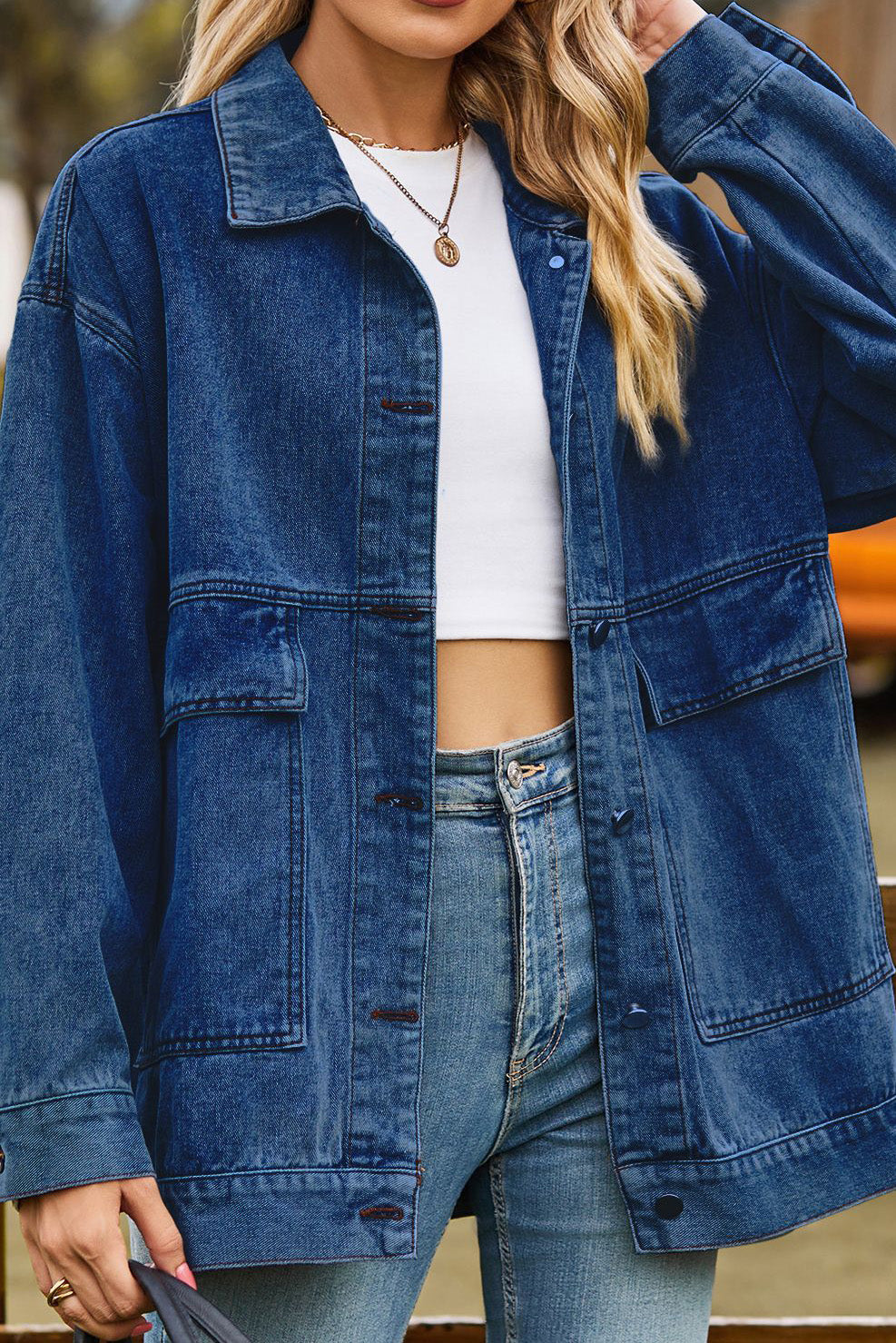 Oversized Drop Shoulder Denim Jacket Lavish Daily