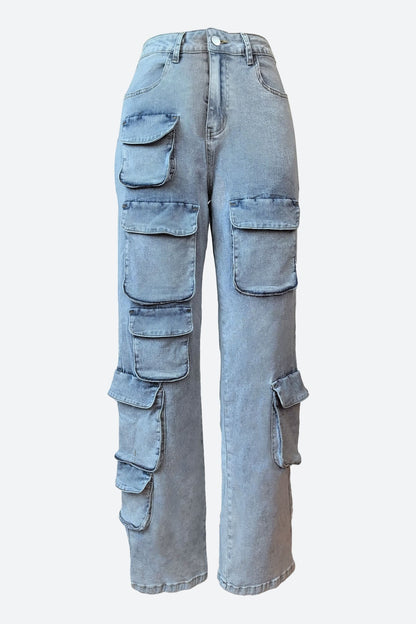 Multi-pocket Straight Washable Cargo Jeans Lavish Daily