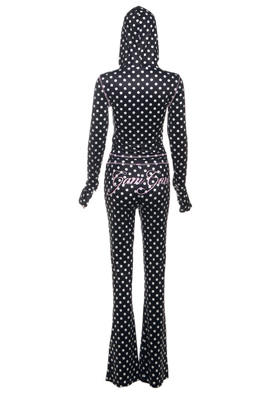 Polka Dot Letter Print Crop Hoodie Set Lavish Daily