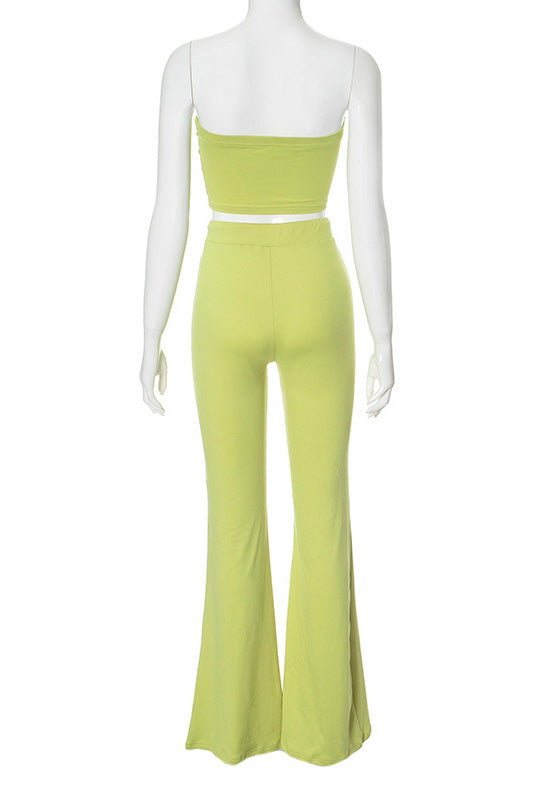 Strapless Bandeau & Drawstring Flare Pant Set Lavish Daily
