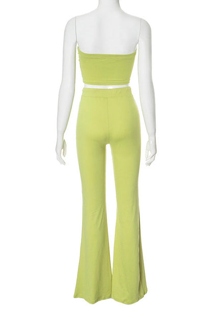 Strapless Bandeau & Drawstring Flare Pant Set Lavish Daily
