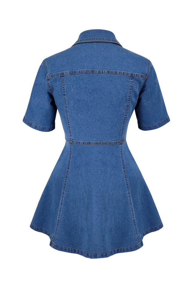 Short Sleeve Denim Mini Dress Lavish Daily