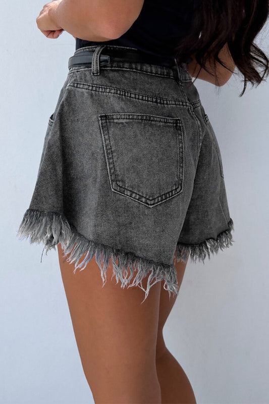 Vintage Wash Frayed Flared Denim Shorts LavishDaily