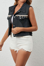 Single-breasted Fringe Denim Vest Lavish Daily