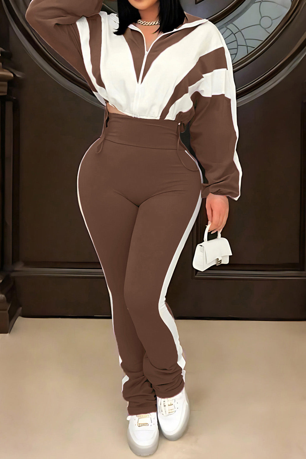Sporty Color Block 2-Piece Tracksuit Lavish Daily