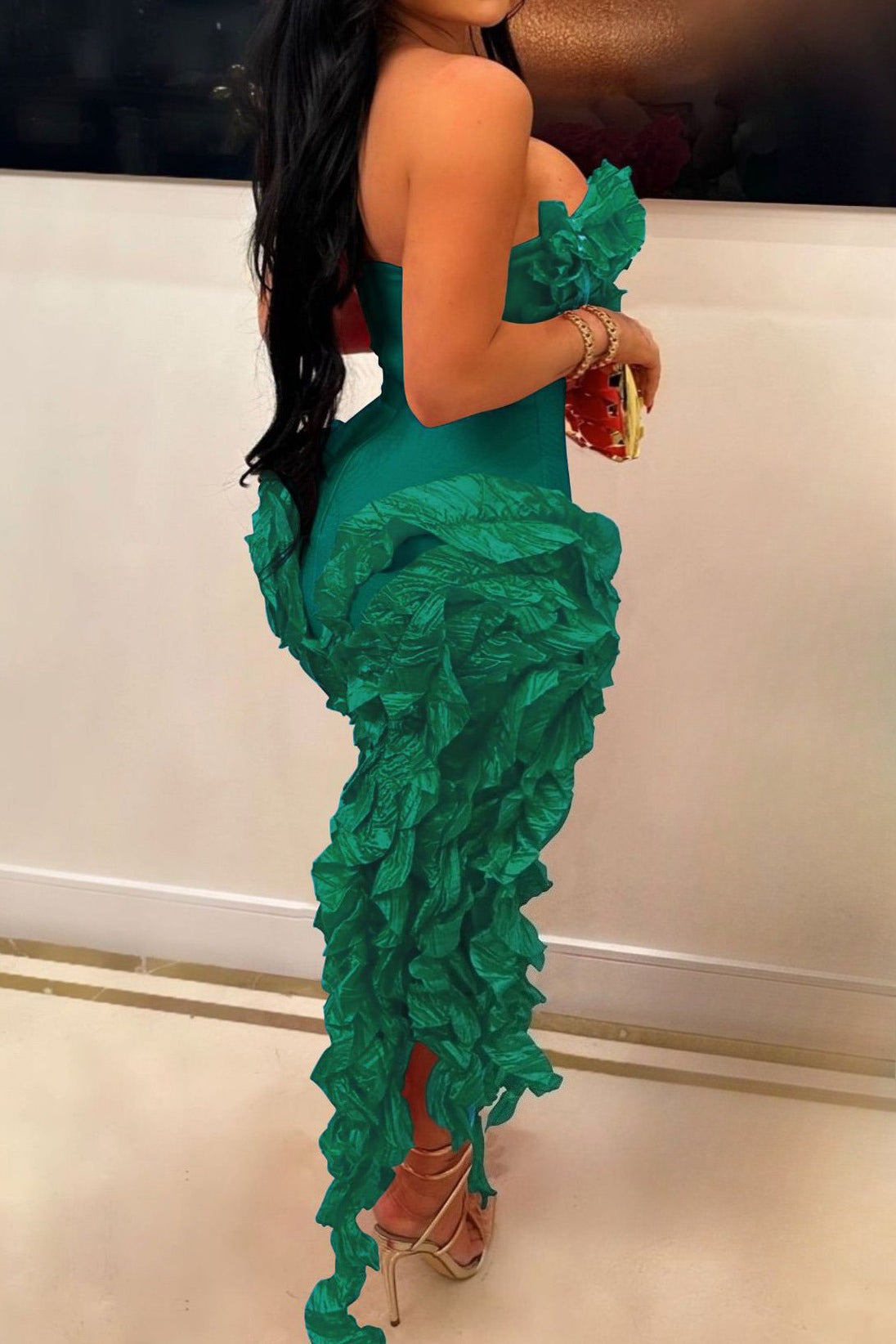 Strapless 3D Ruffle Asymmetrical Dress Lavish Daily