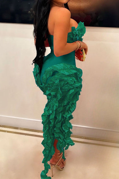 Strapless 3D Ruffle Asymmetrical Dress Lavish Daily