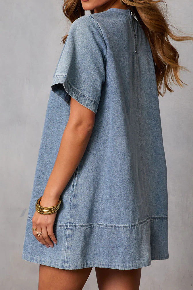 Light Wash Denim T-Shirt Dress Lavish Daily