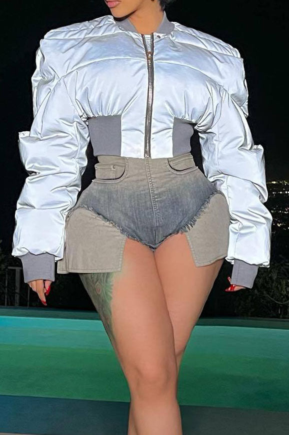 Long Sleeve Zipper Waist Warm Reflective Coat Lavish Daily