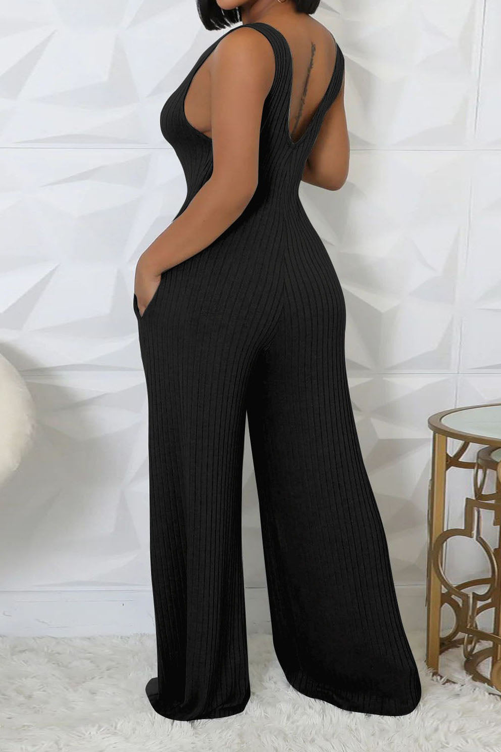2-Piece Ribbed Knit Tank Jumpsuit & Cropped Top Set Lavish Daily